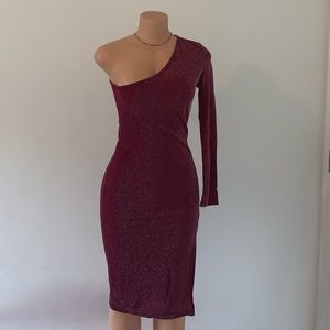 One shoulder Glitter Red Split Dress